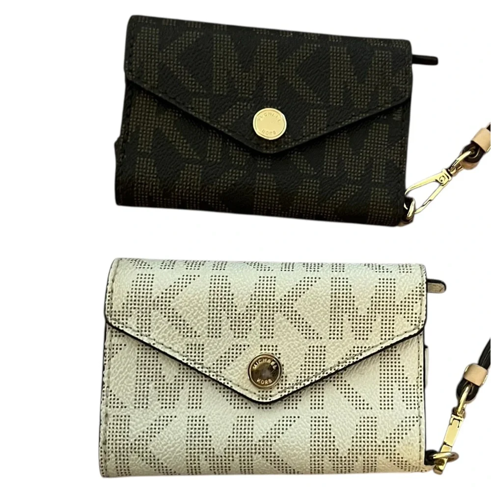 Michael Kors Cream Monogram mobile wristlet card case / wallet